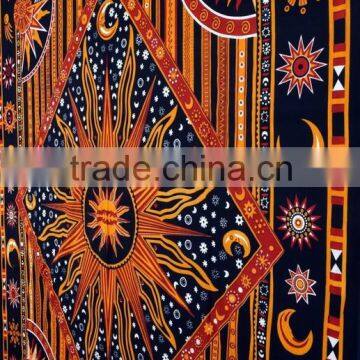 Indian Tapestry Cotton Bedding Bedsheet Sun and Moon Print Multicolored Wall Hanging Tapestries Throw Mandala Print