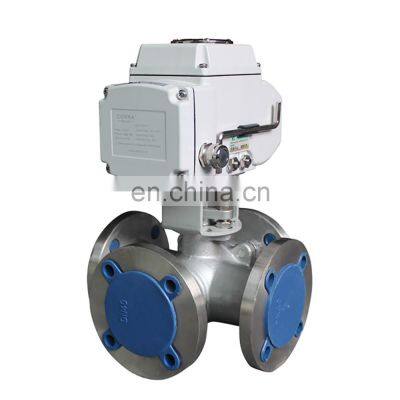 COVNA DN50 2 Inch PN16 High Pressure 12V DC 4 Way T Port Stainless Steel Electric Actuated Flange Ball Valve photo-2