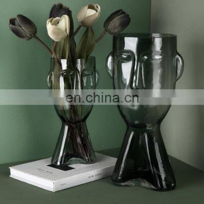 Nordic Abstract Face Vase Ins Wine Cabinet Dining Table Transparent Glass Vases for Home Decor Craft Decoration