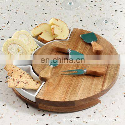 Kitchen Natural Round Unique Bamboo Cheese Board With Knife