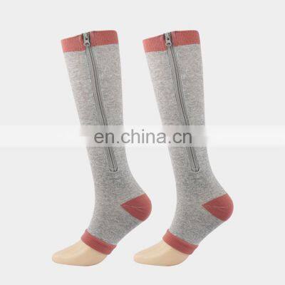 Custom Nylon Socks Unisex 20-30mmhg Knee High Socks Open Toe Rebound Medical Compression Zip Socks