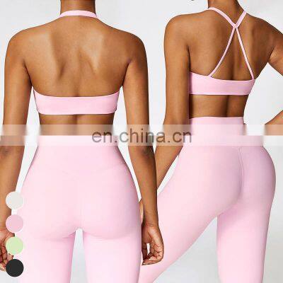 Exercise Clothing Custom Workout Wear Shockproof Sports Bra High Waist Leggings 2 Piece Suit Women Gym Fitness Sets Yoga Set