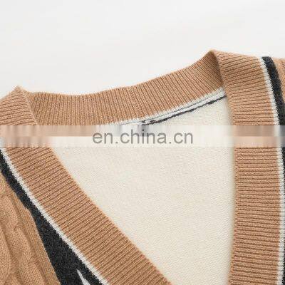 Women's Customized V-Neck Cardigan Wholesale Casual Solid Pattern Chunky Knit Button Winter Cashmere Sweater photo-3