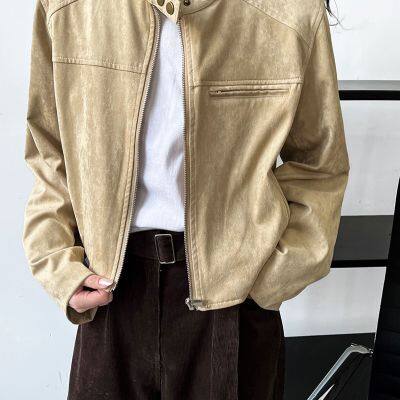 Luxi Early Autumn New Retro Stand up Collar Buckle Suede Jacket Women's Hong Kong Style Short Motorcycle Jacket Top photo-4