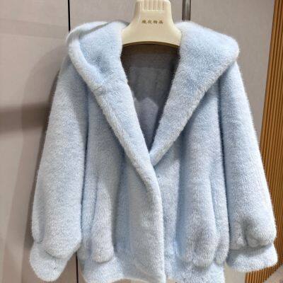 Winter Little White Bear Hooded Fur One-piece Coat, Women's Imitation Mink Fur, Gold Mink Fur, Thick Fur Coat photo-2