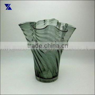 Hand Blown Art Glass Vase Glass Vase Ruffled Top For Home Deco