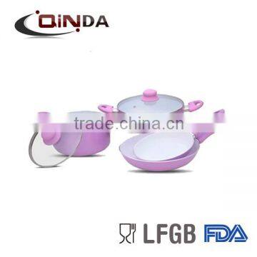 6 PCS aluminum cookware set with ceramic coating in pink color