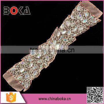 BOKA Mixed Rhinestones and Beads Flower Waist Mesh Applique