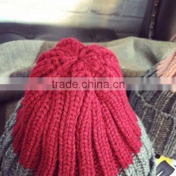 Hot Selling Peaked Top Two Tone Colors Rolled Brim Crochet Knitting Hat and Cap