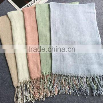 Wholesale Korean Fashion Solid Color Plain Tassel Women Linen Scarf