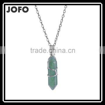 2016 Trendy Hot Style Green Aventurine Natural Stone Bullet Wire Necklace SMJ0141