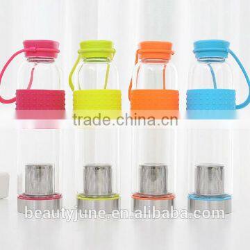 BPA Free Glass Water Bottle Sports With Tea Filter Fruit Infuser Sleeve 600ml alibaba glass bottles