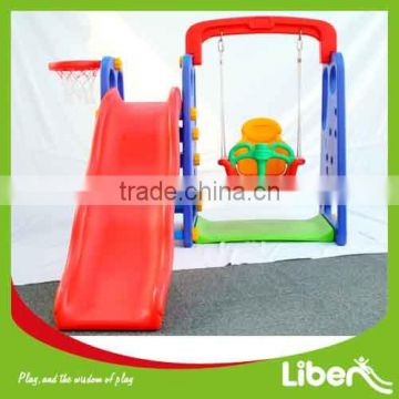 Indoor Plastic Kids Slides with Swing and Basketball Set LE.HT.009