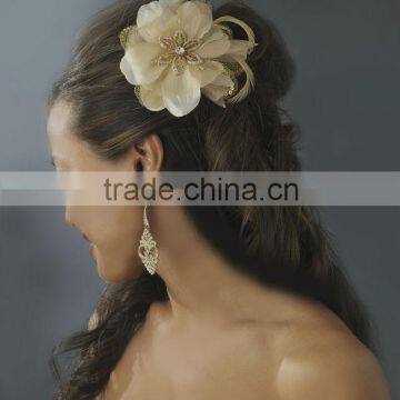 Gold Feather Bridal Fascinator Brooch Clip Wedding Hair Accessories