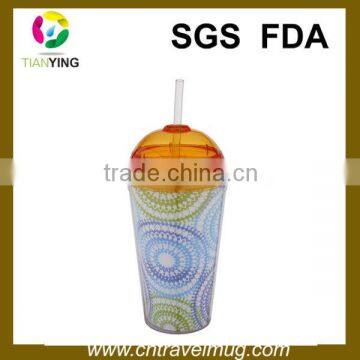 16oz Double Wall Plastic Acrylic Mug With Straw and Lid