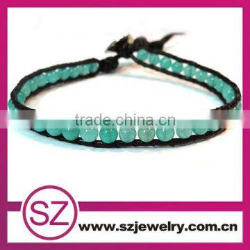 Fahion design wrap leather bracelet with jade