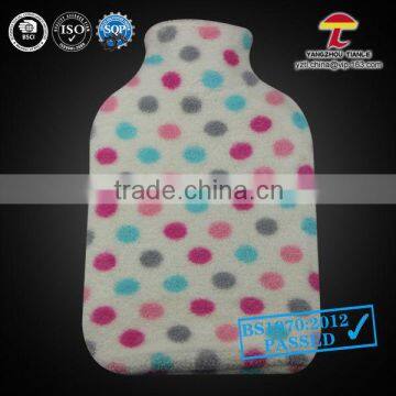 BS hot water bottle with coral fleece cover little dots