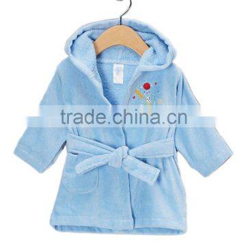 100% Cotton Hooded Velour Bathrobe-Blue Bear