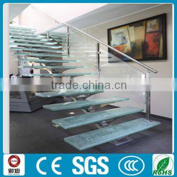 Glass wood single stringer L and U shape stairs, staircase supplier--YUDI