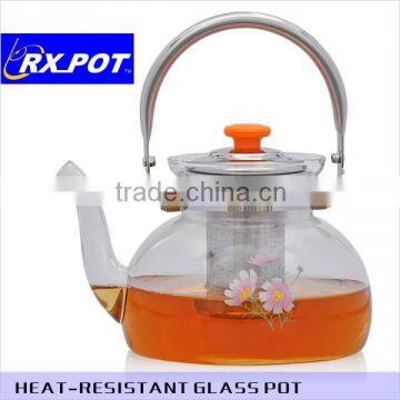 2016 New Design Gifted High Quality Borosilicate Pyrex Glass Tea Pot With Stainless Steel Infuser 1500H