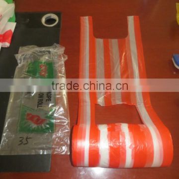 Stripe plastic T-shirt plastic bags on roll for food package