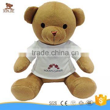 CE standard brown teddy bear plush toy with embroidery logo custom plush teddy bear with white t-shirt