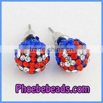 Wholesale 10mm Flag of UK Union Jack Rhinestone Crystal Stud Earrings Shamballa Disco Ball Jewelry SCE009