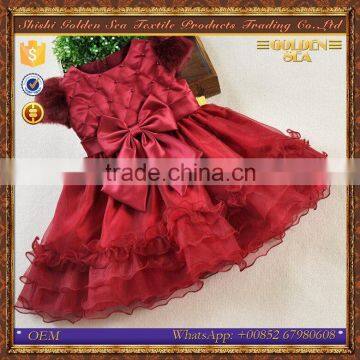 Hot selling lace girl dress custom red wedding flower girl dress