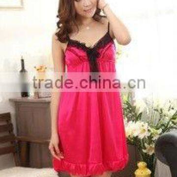 Ladies sexy suspender bow sleeved pajamasS01B