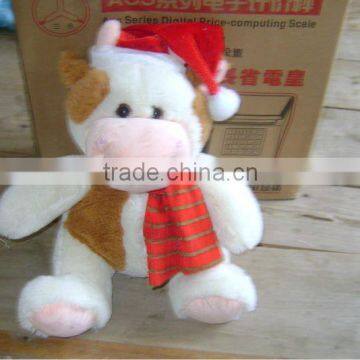 Plush Christmas Toy Cattle With Hat&scarf Decorations