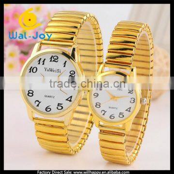 WJ-4574 high quality simply stainless steel couple lover wrist watch with elastic band old man handwatch