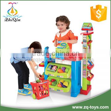 Kids plastic supermarket toy set with shopping trolley