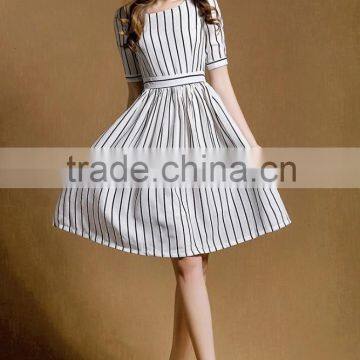 Comfortable New Collection Cotton and Linen Black and White Stripes Half Sleeves Slim Fitting Dress photo-2