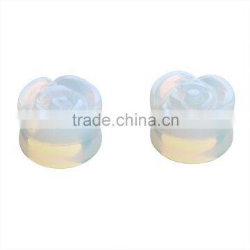 6 Pairs Organic Hand Carved Opal Saddle Shape 5 Petal Flower Ear Plug Earlet Flesh Tunnel - Available in Various Gauges