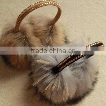 Pretty Unisex Diamonds Decoration Hair Hoop Lovely Big Raccoon Fur Earmuff