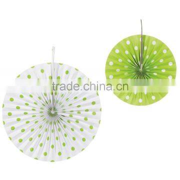 Lime and white POLKA DOT Paper Hanging Fans Wedding Decoration