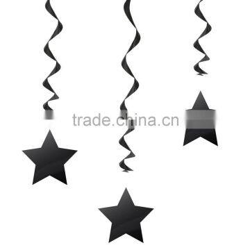 BLACK Polka Style Party Hanging Star Cutout Foil Swirls party Decorations