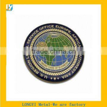 Wholesale custom enamel challenge coin embossed world map