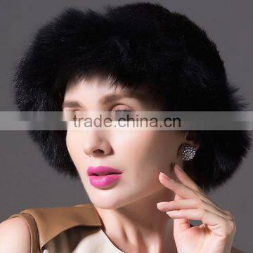 New Design Genuine Winter Warm Knitted White Mink Fur Hat with Fox Fur Trim for Women