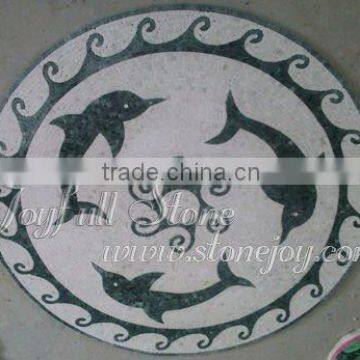 Round Marble Mosaic Art, Mosaic Medallion, dolphin mosaic