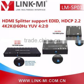 LINK-MI LM-SP01 Factory Wholesale HDMI 1x2 Splitter Supports 3D, EDID/ HDCP2.2 to HDCP1.4. 4Kx2K@60Hz(YUV 4:2:0)