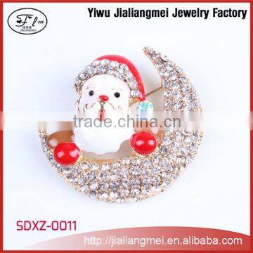 Christmas Ornament Jewelry Santa Claus Moon Rhinestone Alloy Brooch