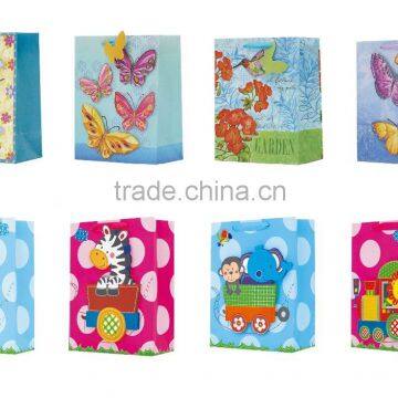 colorful stock 3D christmas paper bag in stock with ribbon handles made in china supplier and manufacture