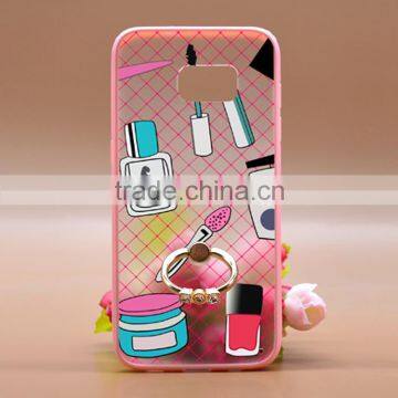 Wholesale Fashion Perfume TPU+PC Transparent Painting Phone Case With Finger Ring Holder For Samsung 7s Edge
