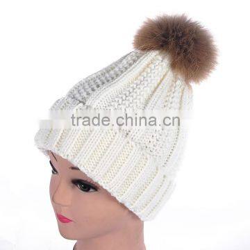 Winter hats knit womens acrylic beanie hat with removable ball