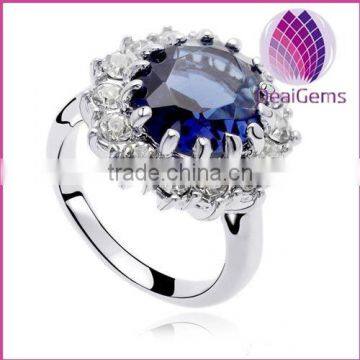 hot sale copper white gold plated with blue zircon ring