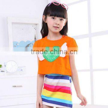 Orange color rainbow dress for girl, heart angel two-piece skirt