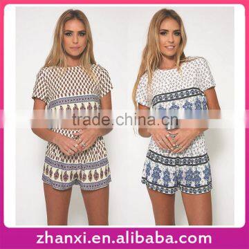 Fashion 2PC Set Chiffon Casual Suit Printing Shorts Printed T-shirt Women