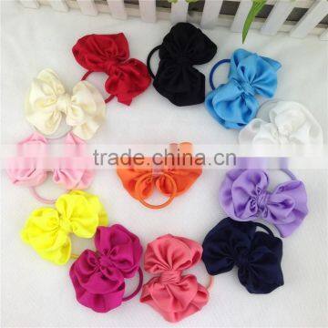 New 3.5inch Solid Satin Hairbow with Same Color Elastic Band for Pony Tail Holder Baby Girls Hairband for Kids in Stock
