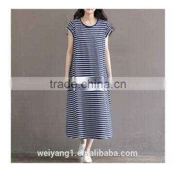 Wholesale Factory Direct Retro Round-neck Striped One-piece Women Casual Black Dress